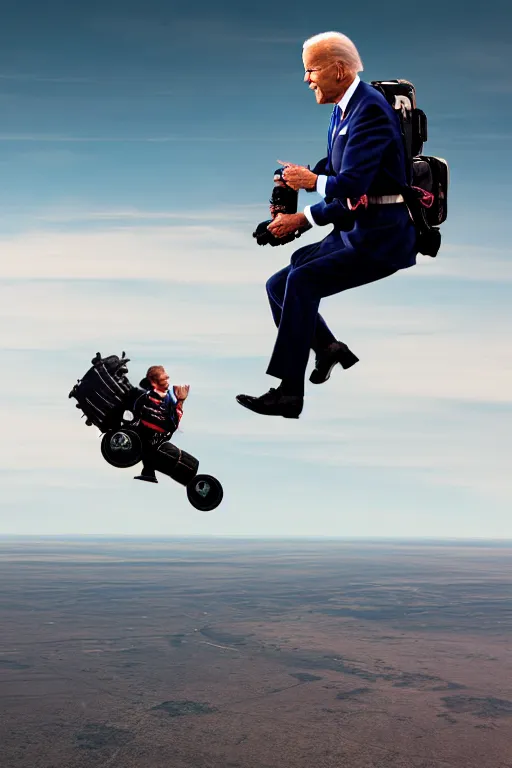 Prompt: joe biden flying with jet pack, hdr, d n d, photorealistic, cinematic, smooth, 4 k, aesthetic lighting, baroque object, sharp focus, hyperdetailed, featured face details, tumblr trending, with small object details, winning pullitzer award photo by : canon eos 5 d mark iv, by karah mew and adnan abidi and jodie bateman