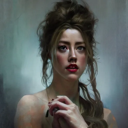 Prompt: hyperrealistic portrait of a woman as amber heard making a telephone noir call by jeremy mann and alphonse mucha, fantasy art, photo realistic, dynamic lighting, artstation, poster, volumetric lighting, very detailed faces, 4 k, award winning