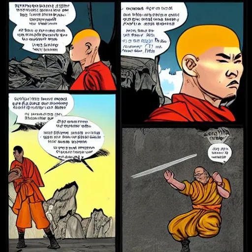 Image similar to shaolin monk putting on an army uniform and saying I\'m ready in a speech bubble