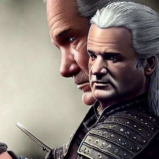 Prompt: bill murray as geralt of the witcher, promotional art