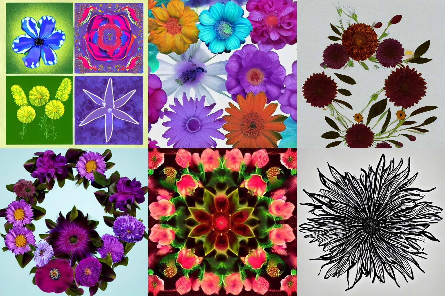 Prompt: animal shapes used to create an image of a flower