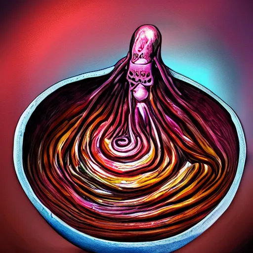 Prompt: boiling imagination in a bowl, super freaky, ultra detailed, digital painting