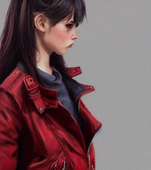 Image similar to a girl wearing a red jacket, punk mask, highly detailed, digital painting, artstation, concept art, smooth, sharp focus, illustration