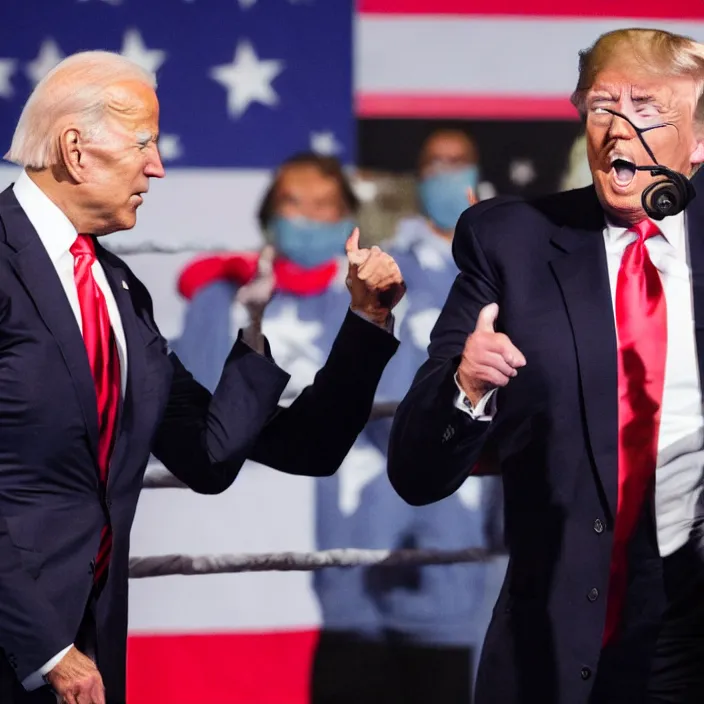 Image similar to joe biden and donald trump boxing match in ring, detailed sharp photo