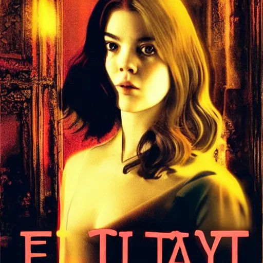 Image similar to mary elizabeth winstead, anya taylor joy, elle fanning, grace van dien, kate beckinsale, italian horror, giallo movie poster!!, sharp focus, smooth, psychedelic