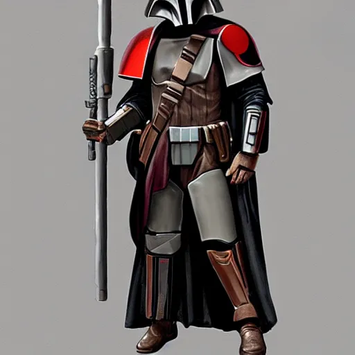 Prompt: a robed, hooded jedi knight wearing a mandalorian mask, concept art