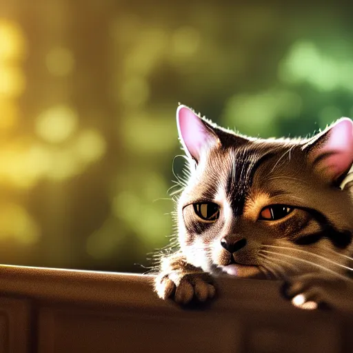 Prompt: movie still of groot as a cat, 4 k, bokeh, dramatic lighting