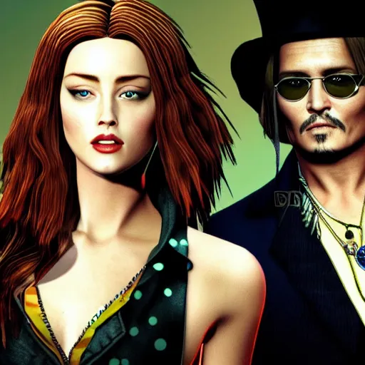 Image similar to johnny depp, amber heard, playstation 2 graphics, ps 2, video game, gameplay,