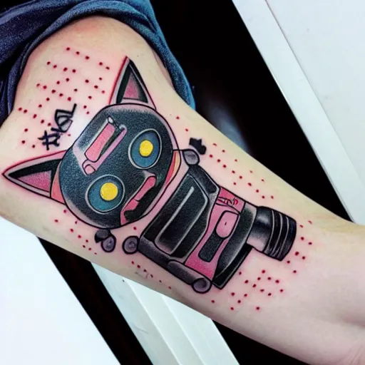 Image similar to Anime manga robot cat, tattoo on upper arm