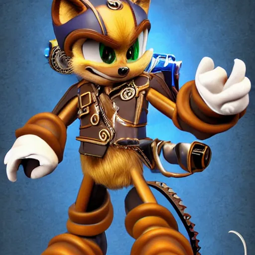 Image similar to steampunk sonic the hedgehog, 8 k, high detail