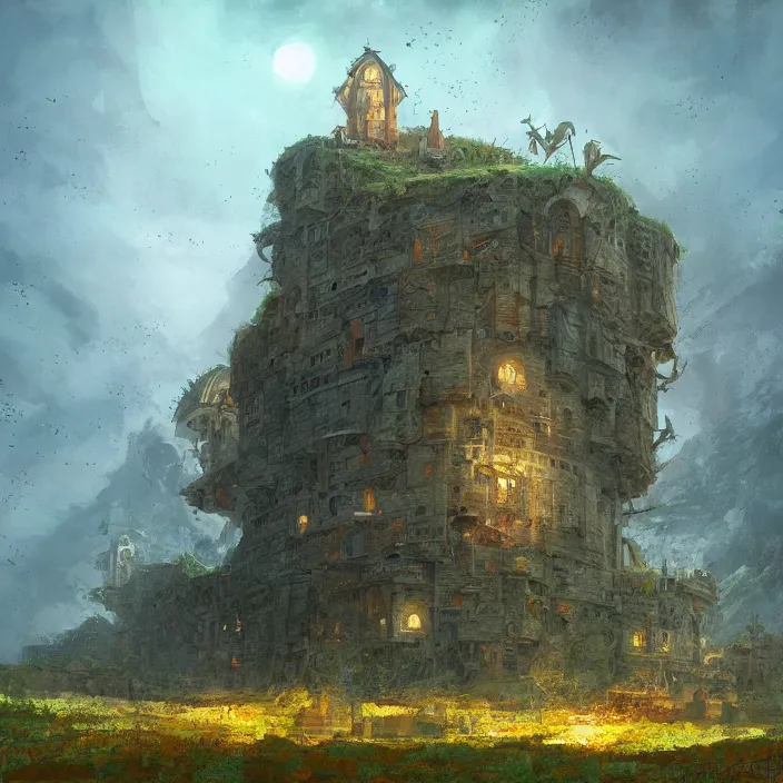 Image similar to a building in a landscape, by marc simonetti