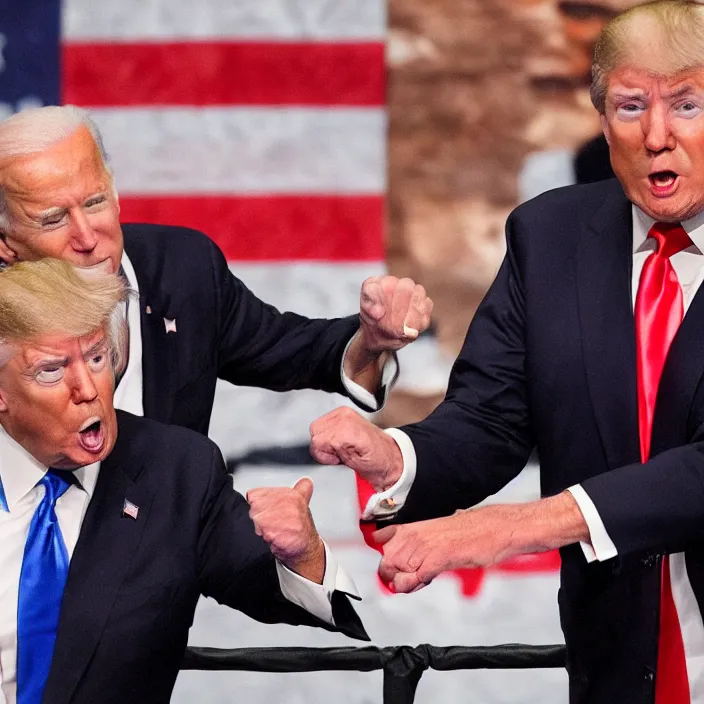 Image similar to joe biden and donald trump in a boxing match, detailed sharp photo