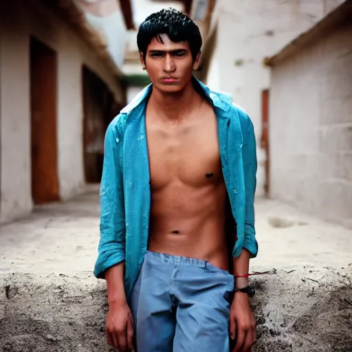 Image similar to color portrait of a peruvian male model by emmanuel lubezki