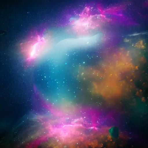 Image similar to unknown undiscovered fish swimming in outer space nebula, 4 k, ultra detail, ultra realistic, 8 k, octane render, unreal engine, beeple