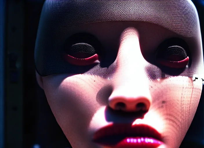 Image similar to cinestill 5 0 d photographic portrait of loving female androids wearing rugged black mesh techwear in a desolate american city, extreme closeup, modern cyberpunk, dust storm, 8 k, hd, high resolution, 3 5 mm, f / 3 2, ultra realistic faces, intricate detail, ex machina