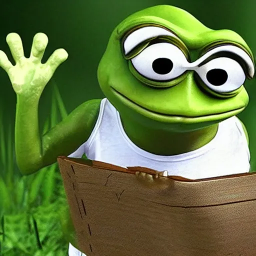 Prompt: pepe the frog finding hapiness