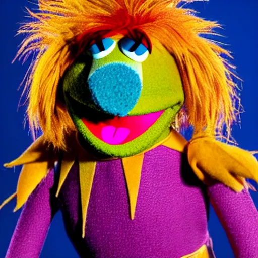 Image similar to studio portrait still of muppet!!!!! ziggy stardust!!!!!! as a muppet muppet as a muppet, 8 k, studio lighting, key light,