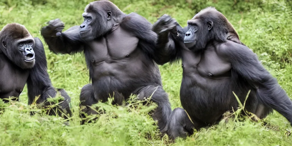 Prompt: two silverback gorillas fighting for dominance, by Makoto Shinkai, beautiful