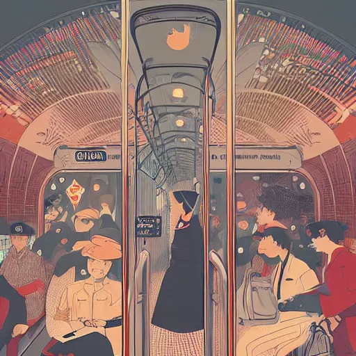 Image similar to parisian subway life, illustration by victo ngai, studio muti, malika favre