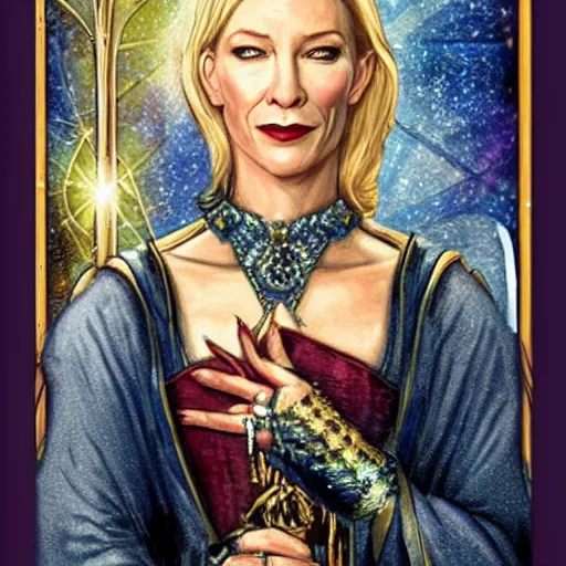 Prompt: tarot card featuring cate blanchett