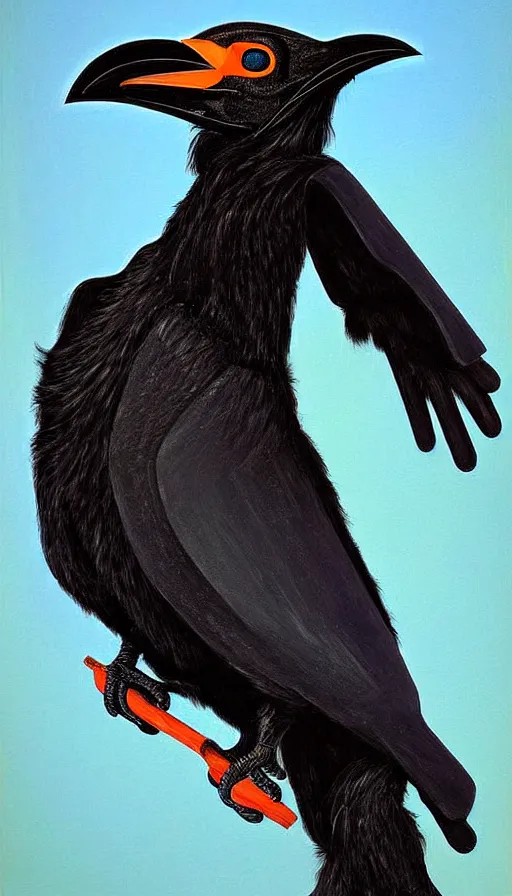 Image similar to epic professional digital art of humanoid crow by julia deville, lisa roet, sam leach, sidney nolan, and peter booth
