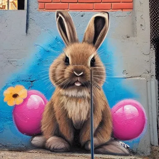 Image similar to cute bunny in street graffiti art