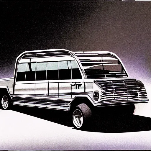 Image similar to retro futuristic jeepney by syd mead