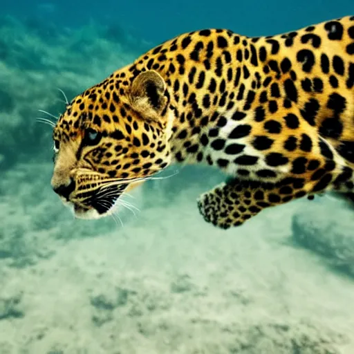 Image similar to a leopard diving under water