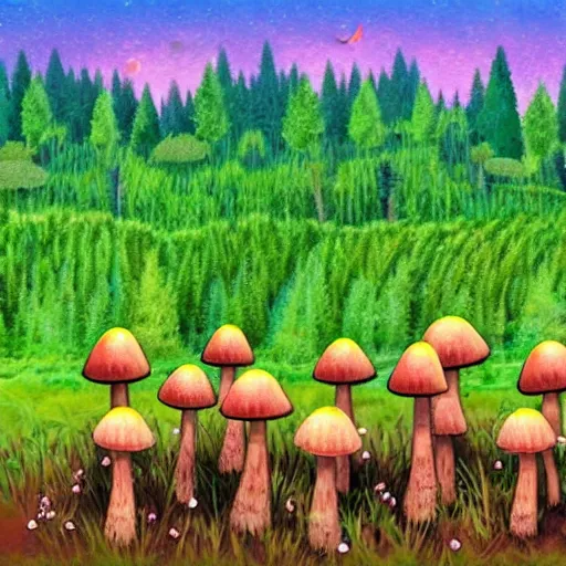 Image similar to Mushroom forest, lush, scenic