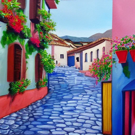 Image similar to realist painting of marbella old town