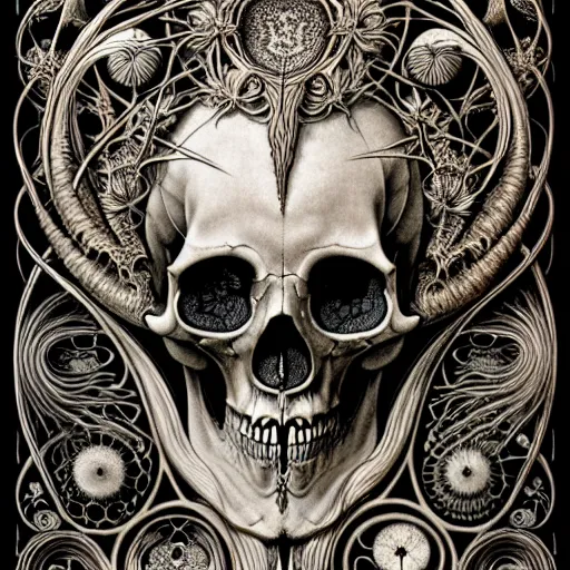 Image similar to art forms of nature by ernst haeckel, memento mori by arthur rackham, ornate antique porcelain beautiful skull mask, ultrasharp, photorealistic, hyperdetailed, octane render, polished, art nouveau, neo - gothic, gothic, intricate ornamental organic filigree, art nouveau botanicals, art forms of nature by ernst haeckel, horizontal symmetry, symbolist, visionary