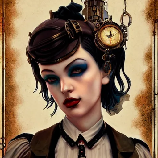 Prompt: Lofi Goth Steampunk BioShock portrait of a waifu style by Tristan Eaton Stanley Artgerm and Tom Bagshaw