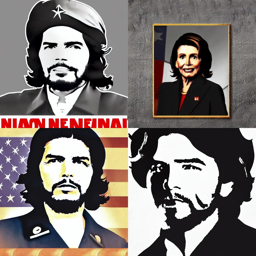 Prompt: Nancy Pelosi Posing as Che Guevara Revolutionary Profile, Digital Art, Inspiring, Dignifying