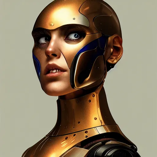 Prompt: headshot of humanoid robot from ex machina, artstation, artgerm, greg rutkowski, alphonse mucha, cgsociety