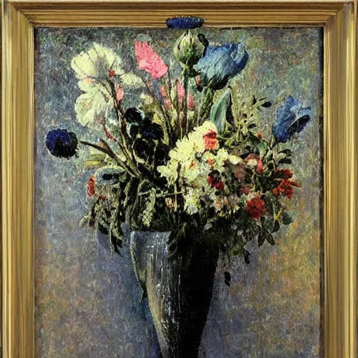 Image similar to impressionist vase of flowers by giger