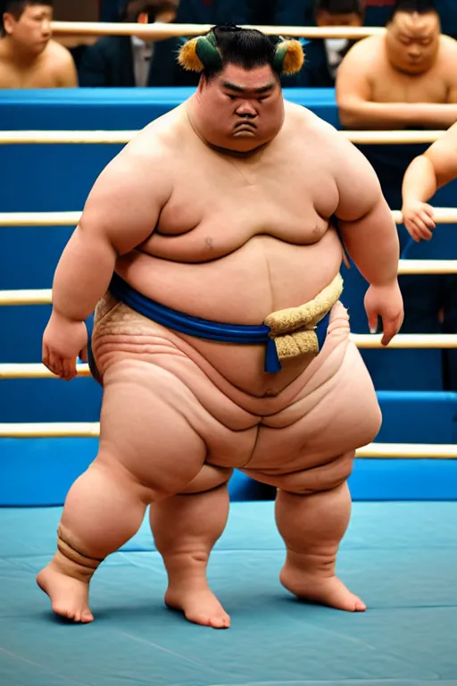 Prompt: a professional sumo wrestler preparing for a match, realistic photo