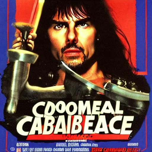 Prompt: tom cruise as conan the barbarian, molecular gastronomy, in the style of weird science movie poster artwork
