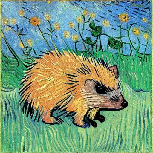 Prompt: “hedgehog in a meadow, by Vincent Van Gogh”