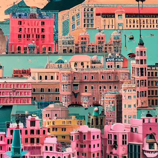 Prompt: a shot of a city by wes anderson