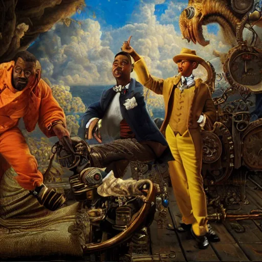 Prompt: Will smith slapping chris rock, Realistic, Regal, Refined, Detailed Digital Art, Michael Cheval, Walt Disney (1937), François Boucher, Oil Painting, Steampunk, Highly Detailed, Cinematic Lighting, Unreal Engine, 8k