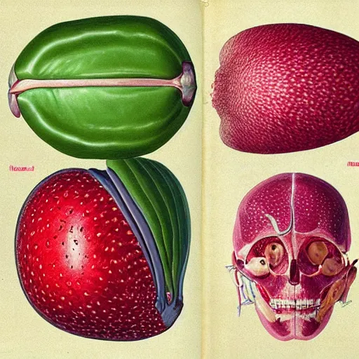 Image similar to anatomy textbook illustrations of human body parts that look like fruit