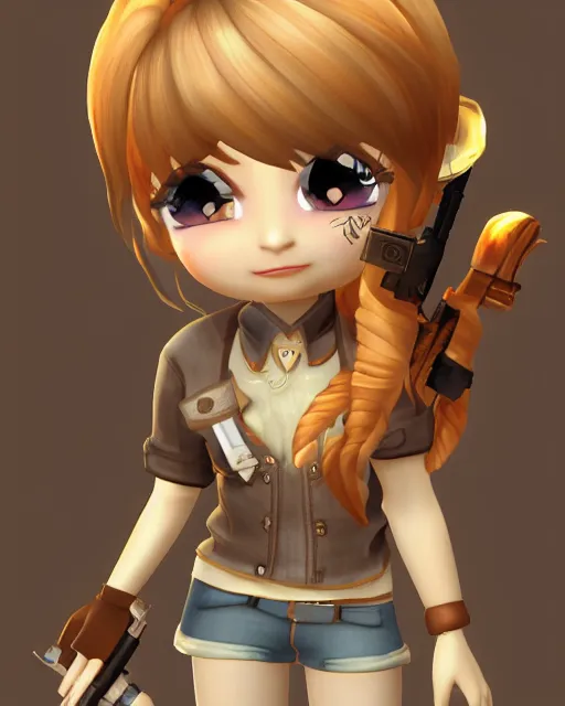 Prompt: katelynn mini cute style, highly detailed, rendered, ray - tracing, cgi animated, 3 d demo reel avatar, style of maple story, maple story gun girl, katelynn from league of legends chibi