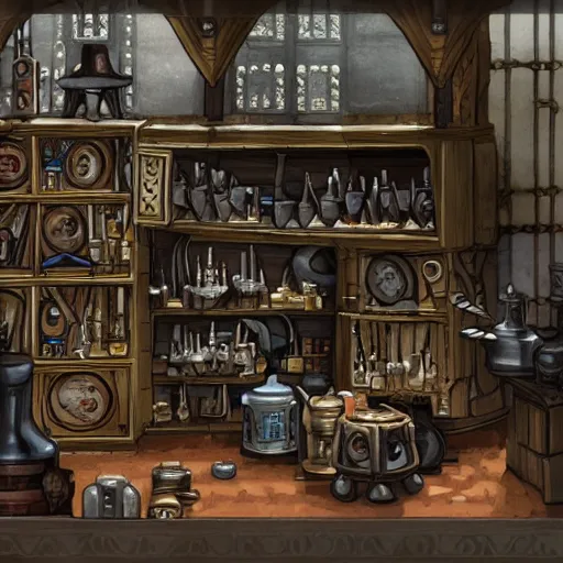 Image similar to arcane automaton in an alchemist's workshop