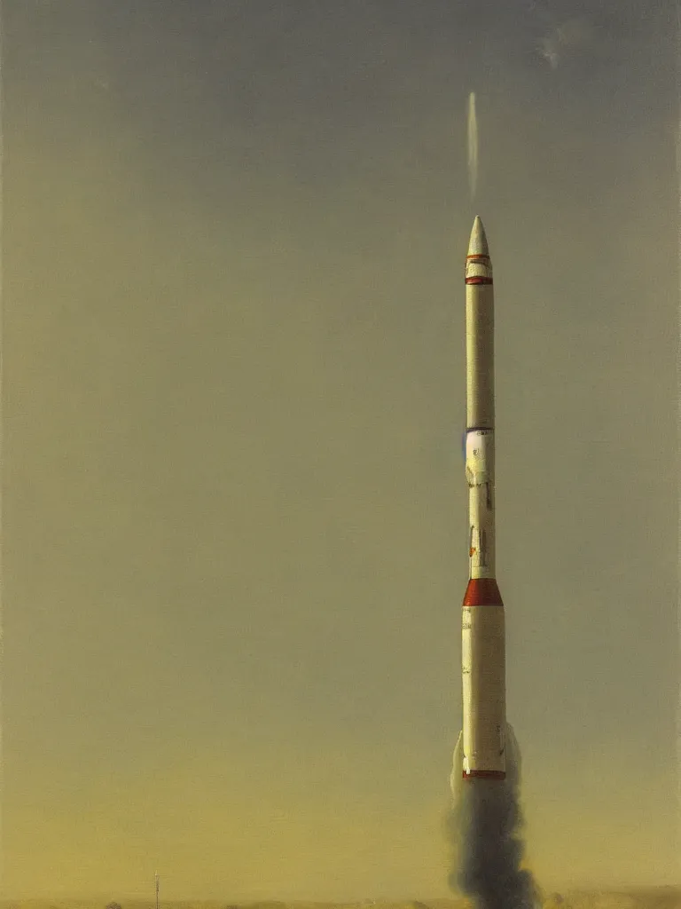 Image similar to a _ painting _ of _ a _ scifi _ rocket _ by _ peter _ ilsted