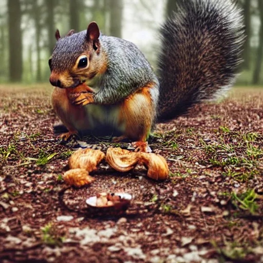 Image similar to photo capturing an extremely distraught squirrel after just dropping his food painted by Mike Winkelmann