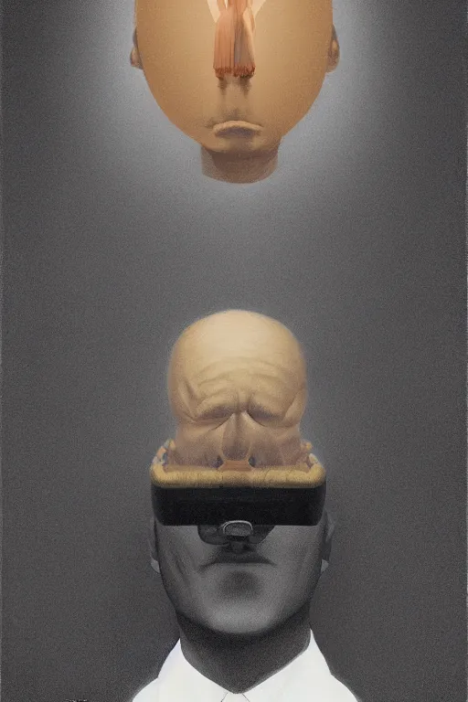 Image similar to satoshi nakamoto wearing oculus and bitcoin over his head edward hopper and james gilleard, zdzislaw beksisnski, higly detailed