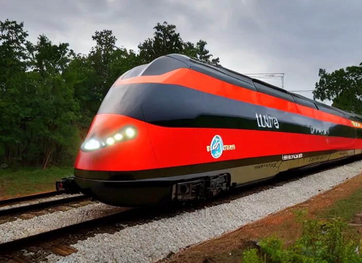 Image similar to A train that looks like a firefly. This advanced train was designed to look like a firefly.