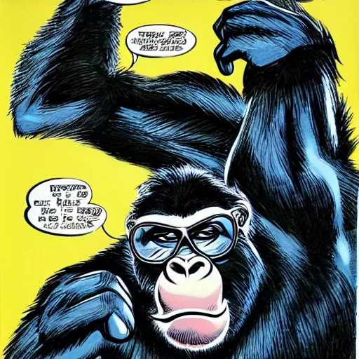 Prompt: gorilla with glasses, alan davis style,