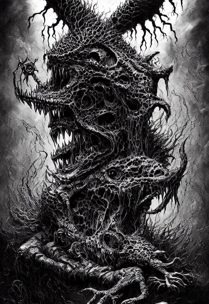 Image similar to a strange eerie magical scary creature in an eerie uncanny hell, transluscent neon, horror, concept art, detailed, intricate, award - winning, cinematic, by kentaro miura