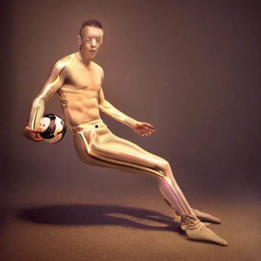 Prompt: an holographic athletic male ghost, photographed by erwin olaf
